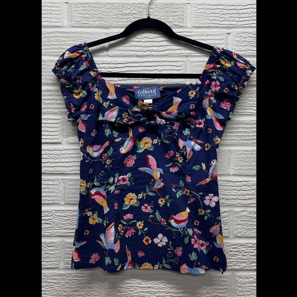 Collectif Tickle Me Picnic Cotton Top in Secret Garden - Picture 2 of 5